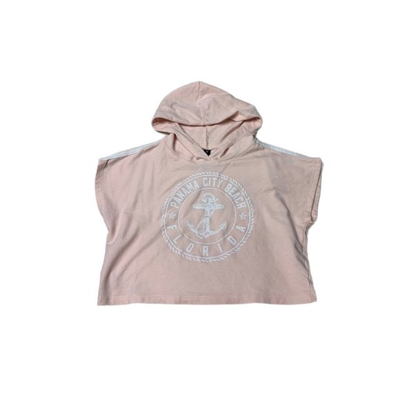 Miami Style Girls Pink Crop Panama City Beach Anchor Sleeveless Hoodie Medium - Picture 1 of 3